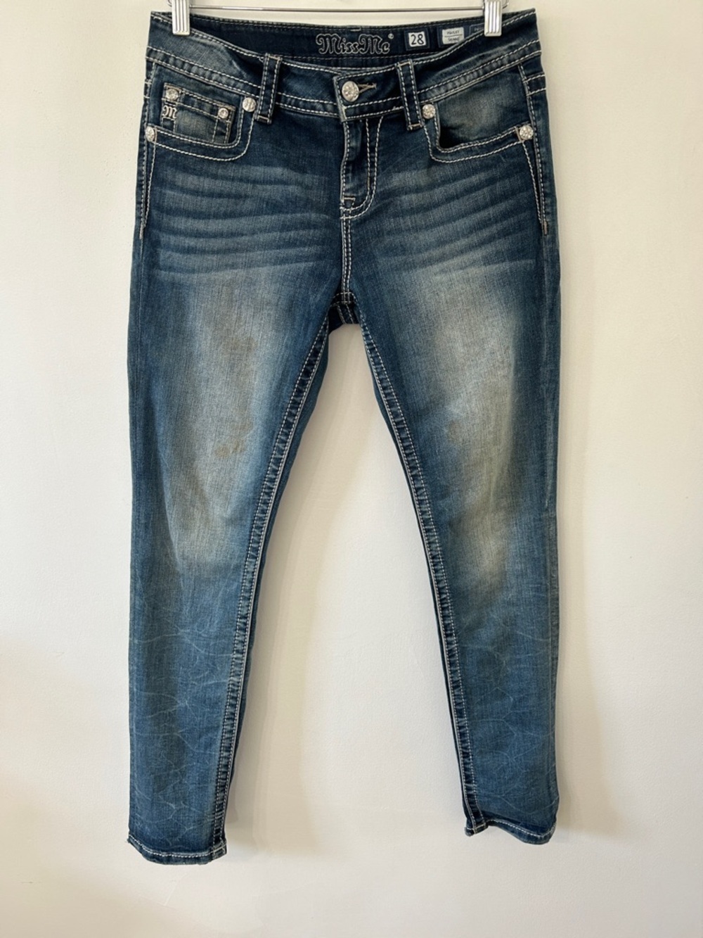 Miss Me Jeans Hailey Skinny 28 Blue Denim Aztec Embellished Back Pockets - Picture 6 of 16